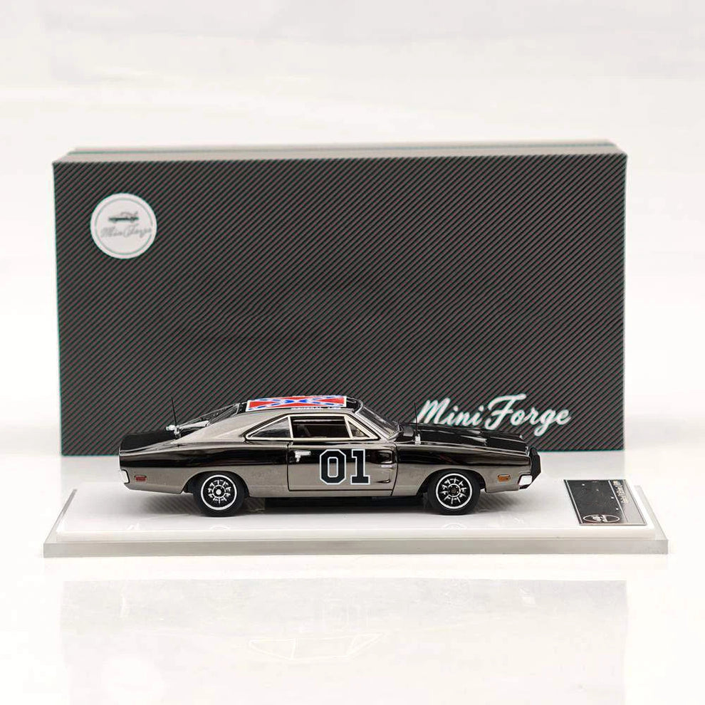(Re-stock Soon) MINIFORGE 1/64 1969 Dodge Charger "General Lee" Dark Chrome Diecast Metal
