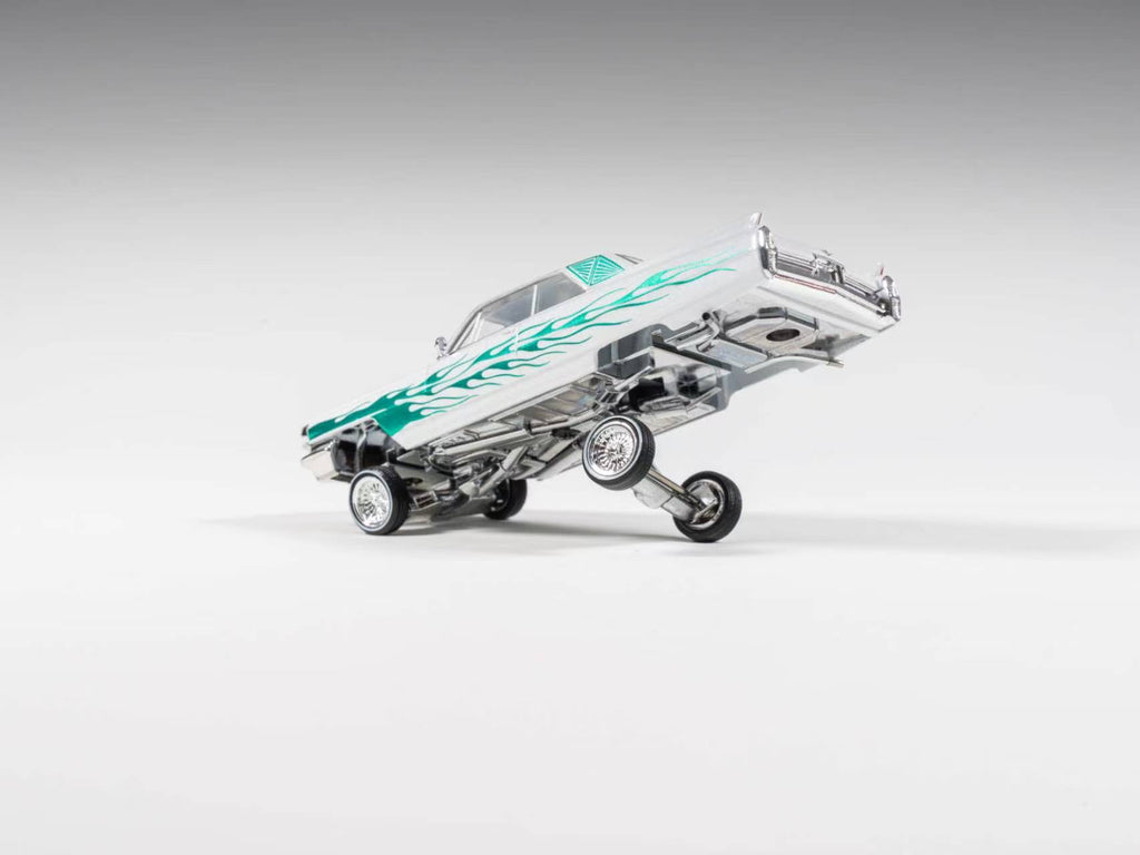 (Coming Soon) 97M 1:64 1964 Cadillac Coupe Deville Low Rider Pearl White with Flame Pattern