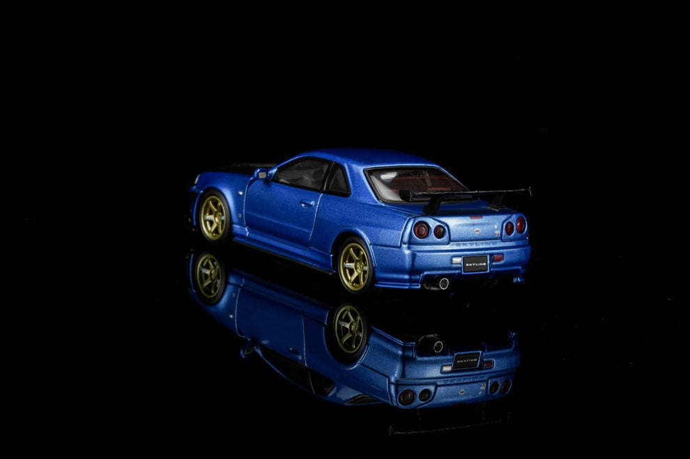 (Coming Soon) Motorhelix 1/64 Nissan Skyline GT-R (R34) Custom Edition - Wangan Blue Custom with GT Aero Kit