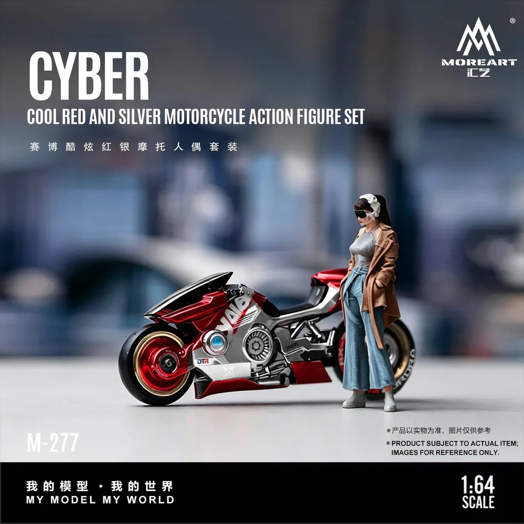 (Coming Soon) MOREART 1:64 Cyber Cool Red and Silver Motorcycle
