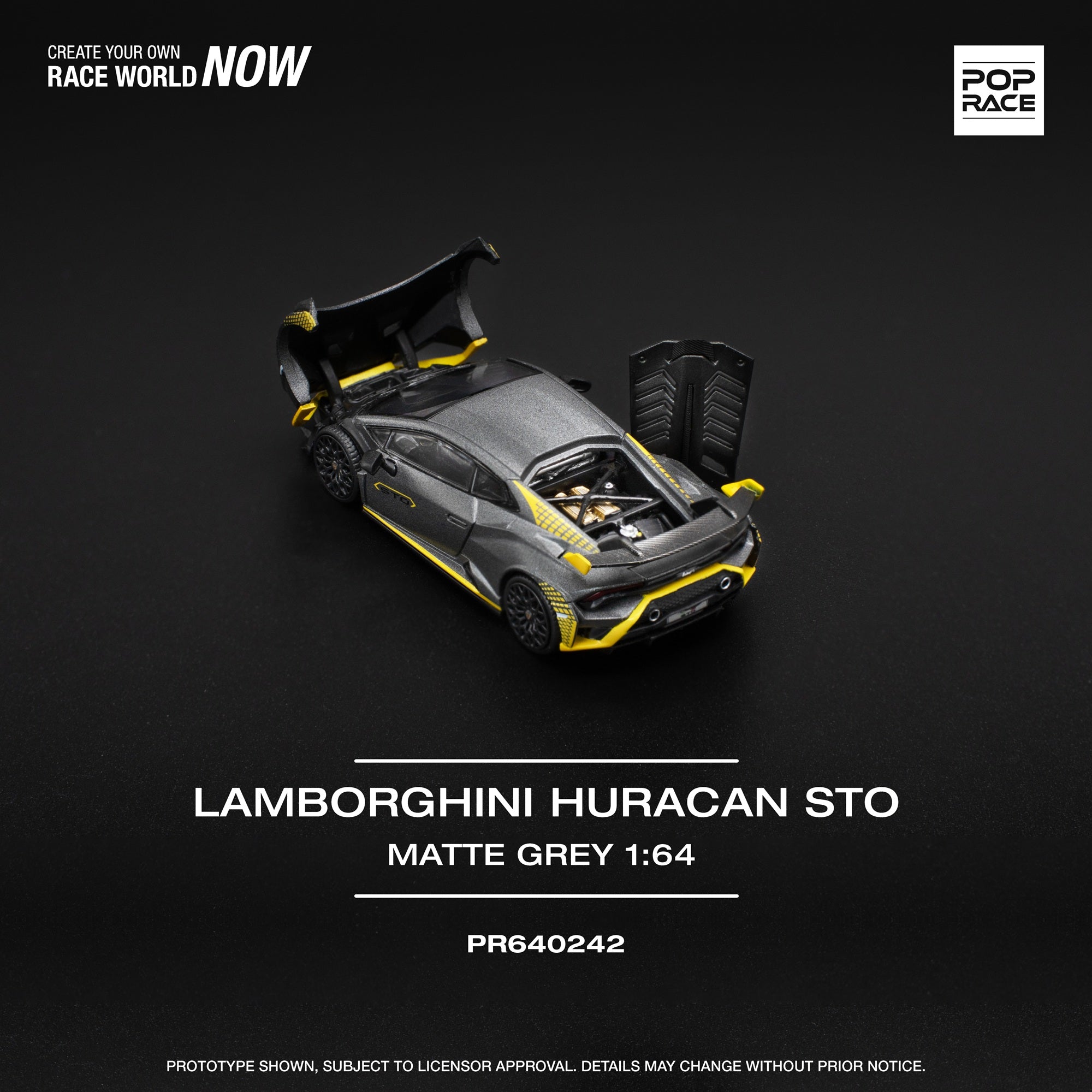 (Coming Soon) POPRACE 1/64 Lamborghini Huracan STO Matte Grey