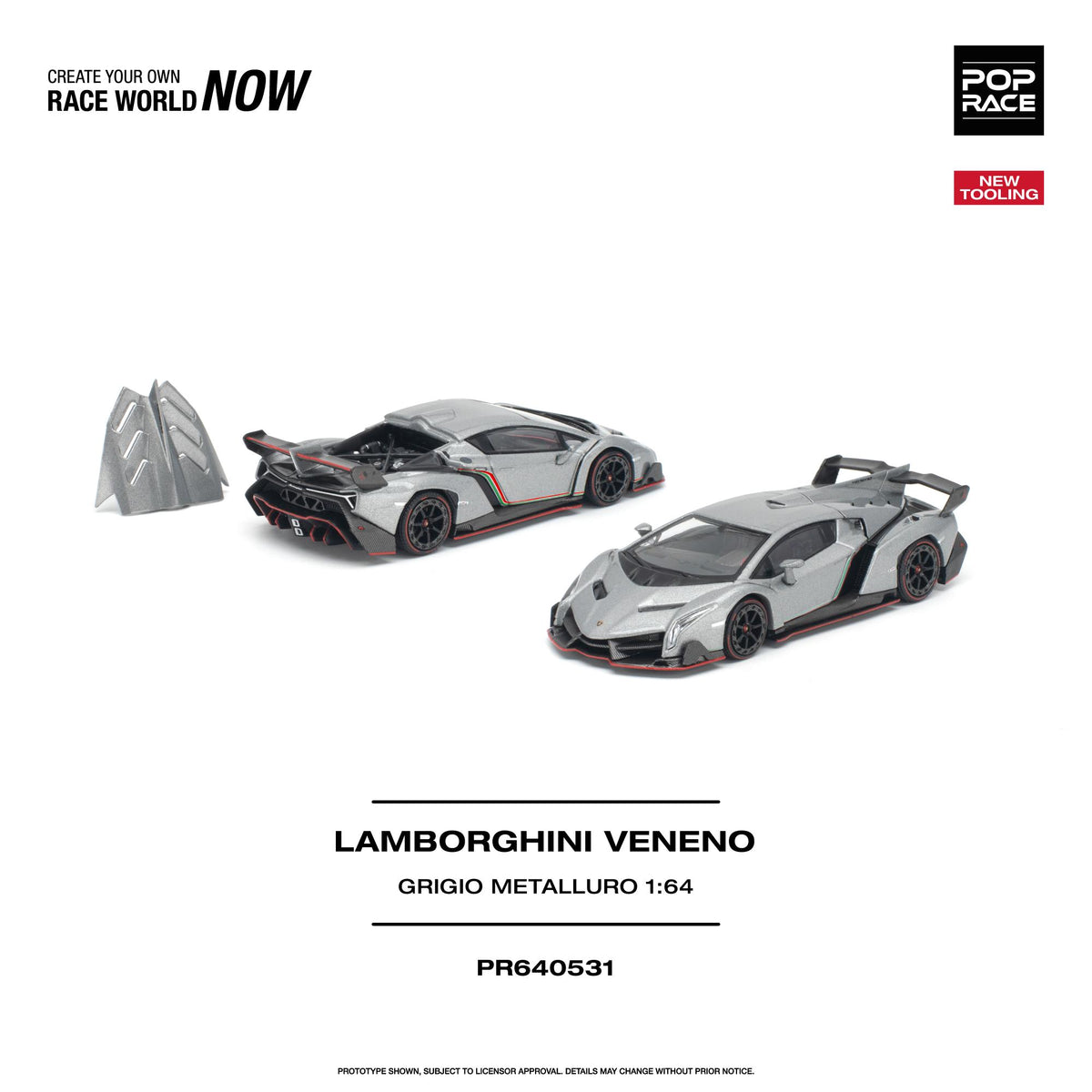 (Coming Soon) POPRACE 1/64 LAMBORGHINI VENENO GRIGIO METALLURO - PR640-531