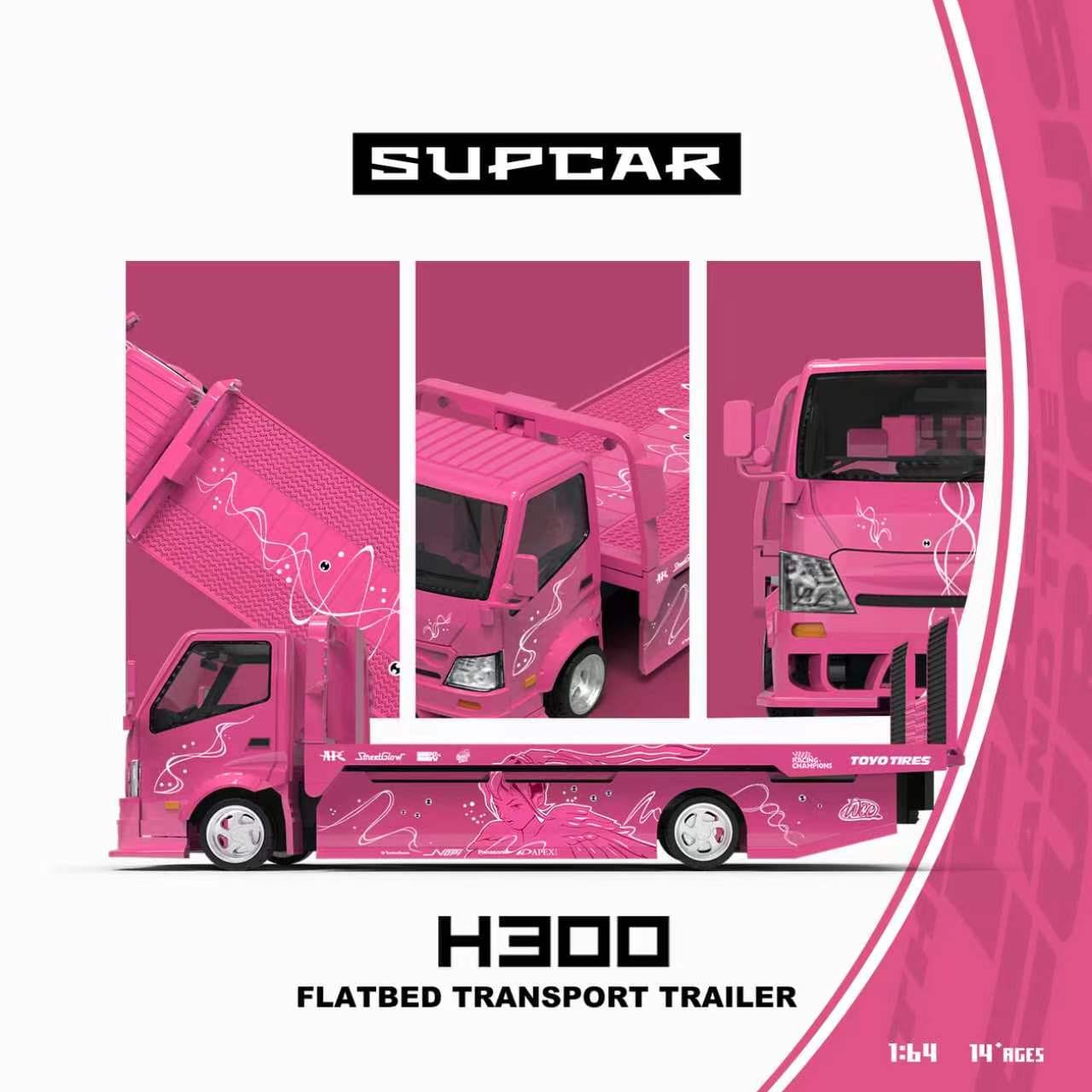(Coming Soon) SUPCAR 1/64 H300 Flatbed Transport Trailer Fast & Furious 2 Pink Winged Angel Livery Diecast (Suki)