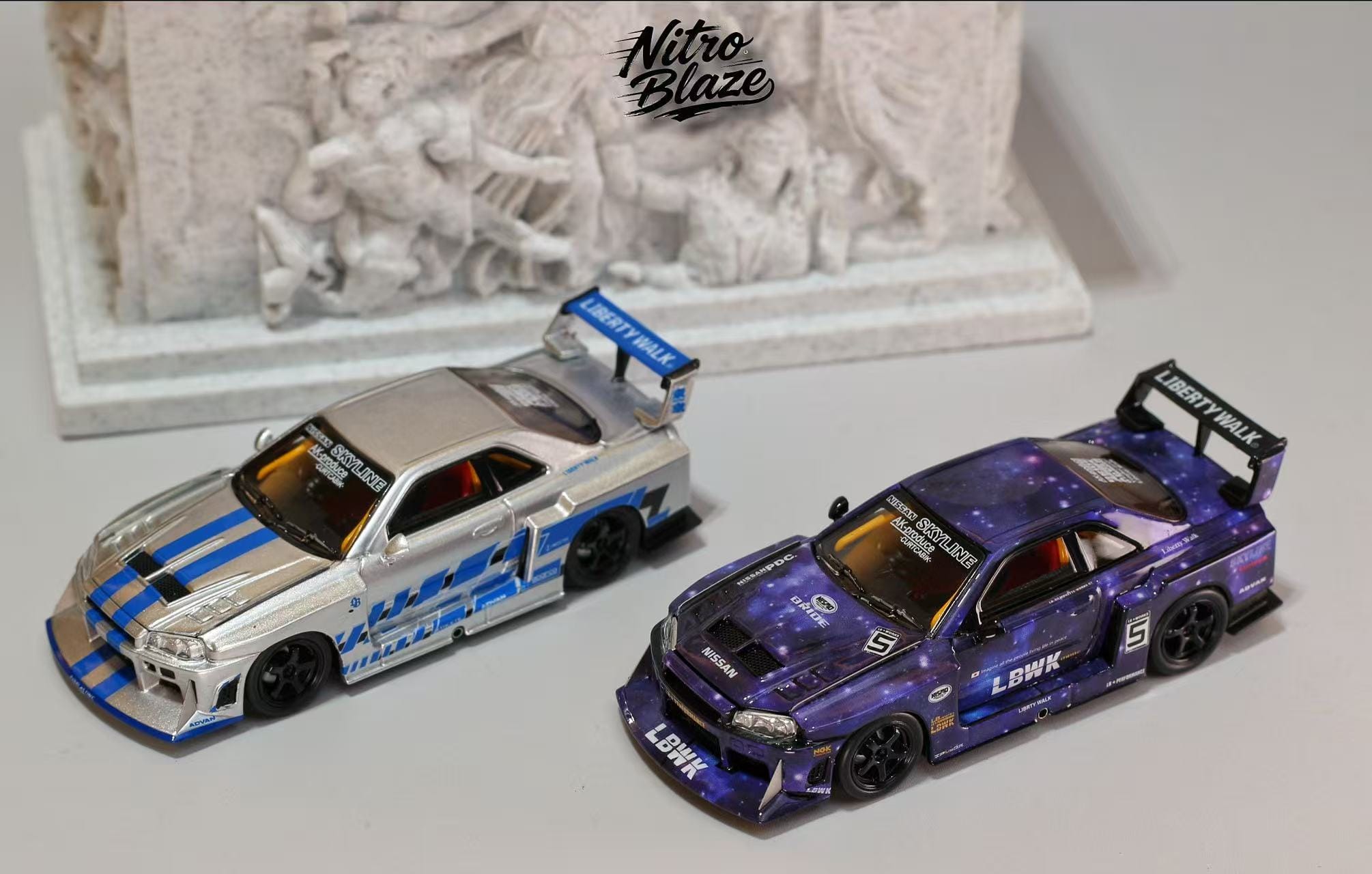 (Coming Soon) NITROBLAZE 1/64 SKYLINE ER34, LB-SUPER SILHOUETTE widebody Diecast model - Silver