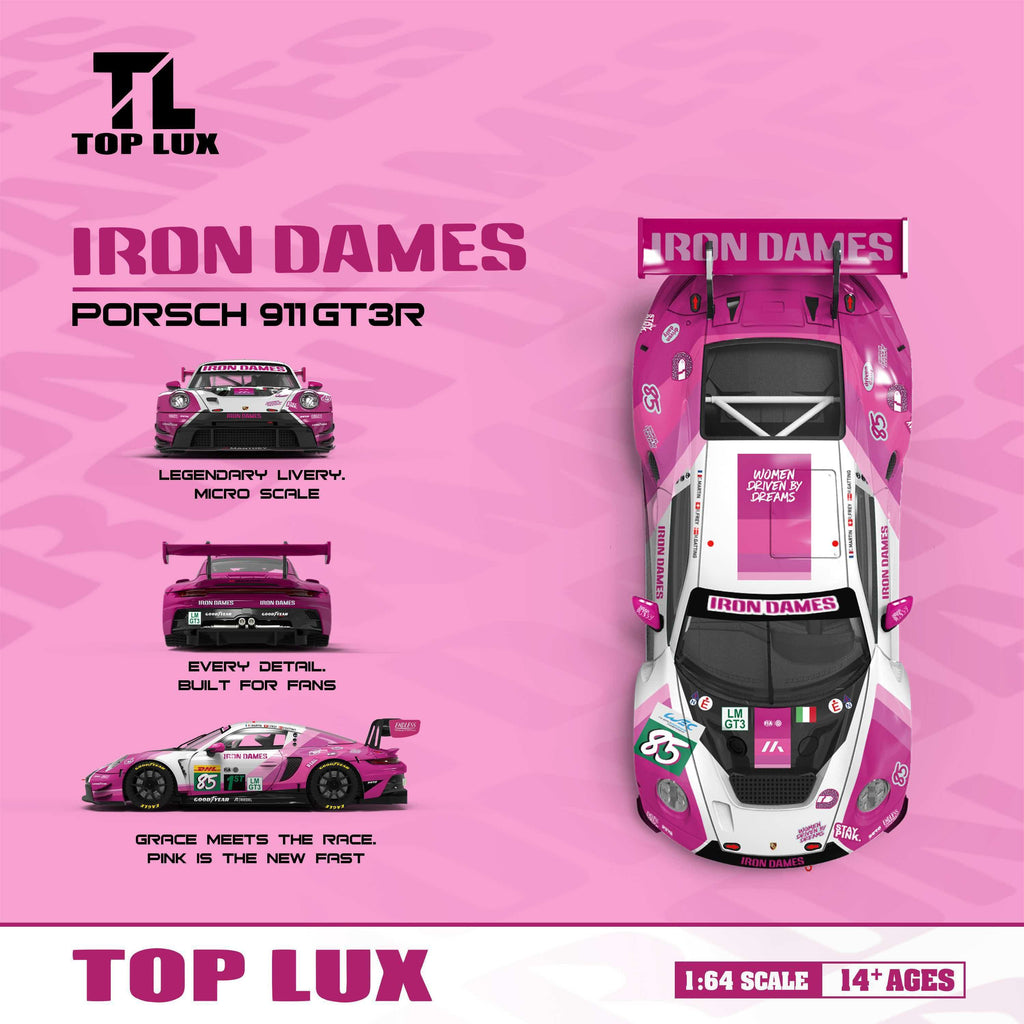 (Coming Soon) TOPLUX 1/64 Pink White 911GT3R Iron Dames Diecast Model