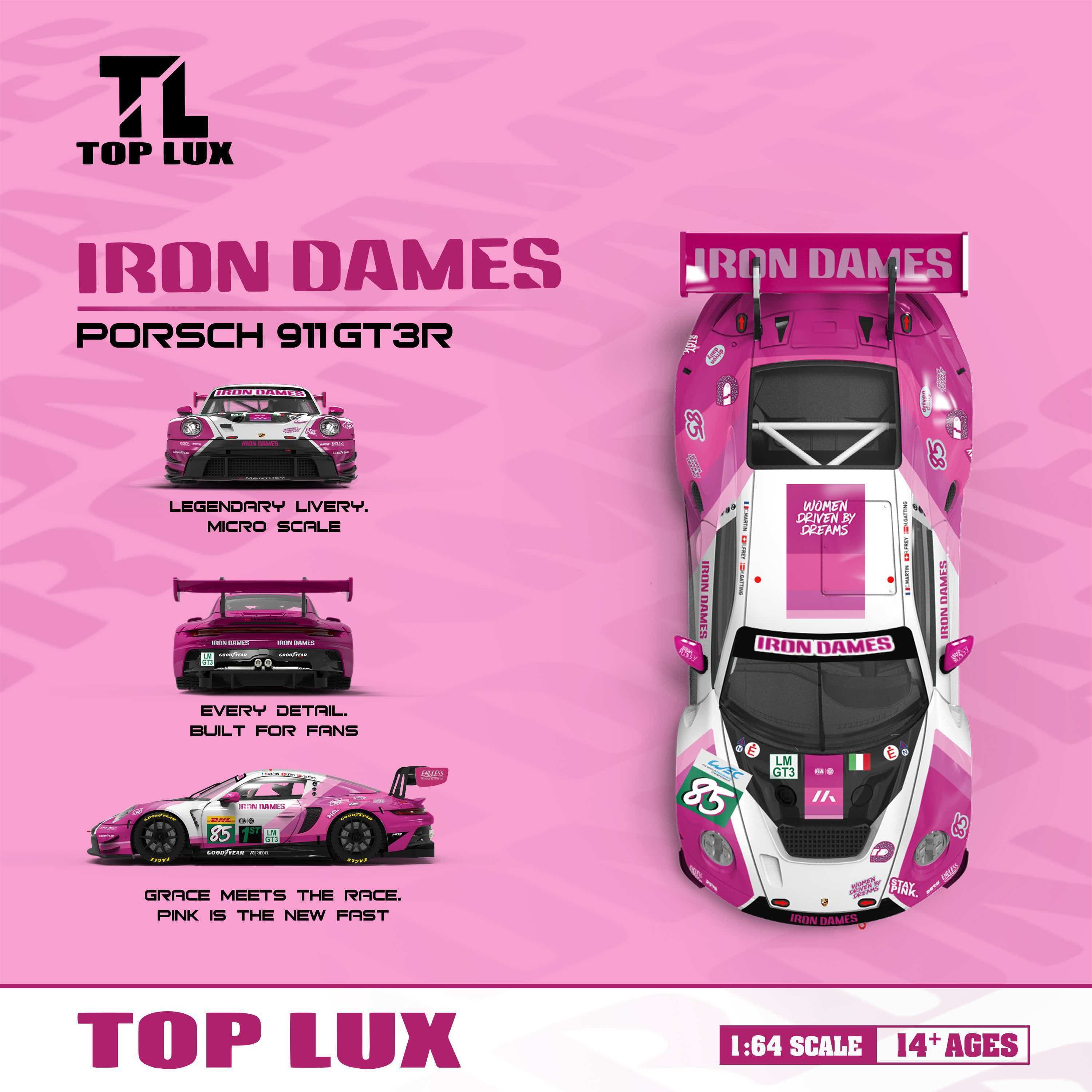 (Coming Soon) TOPLUX 1/64 Pink White 911GT3R Iron Dames Diecast Model