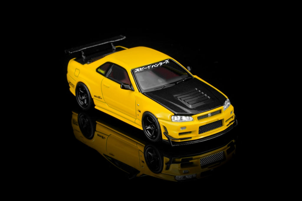 (Coming Soon) Motorhelix 1/64 Nissan Skyline GT-R (R34) Custom Edition - Lightning Yellow Custom with GT Aero Kit
