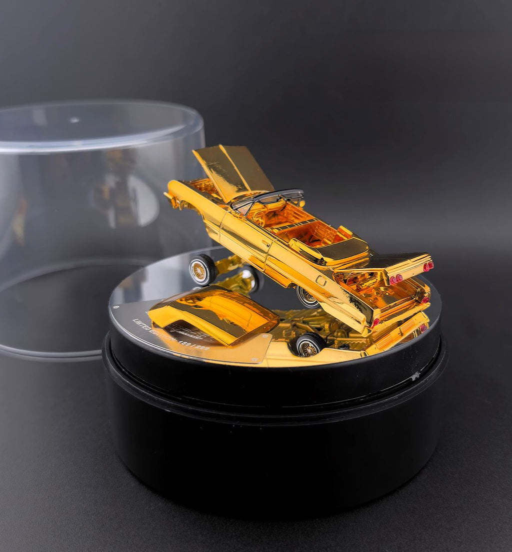 (Coming Soon) FINEWORKS64 1/64 Chevrolet Impala West Coast Bouncing Low Rider Car Chrome Gold Luxury Version with Electric Turntable
