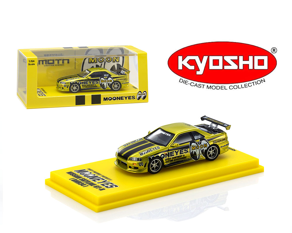 (Coming Soon) KYOSHO 1/64 Nissan Skyline GT-R (R34) MOONEYES (1) with LED (Designed by MONNEYES)