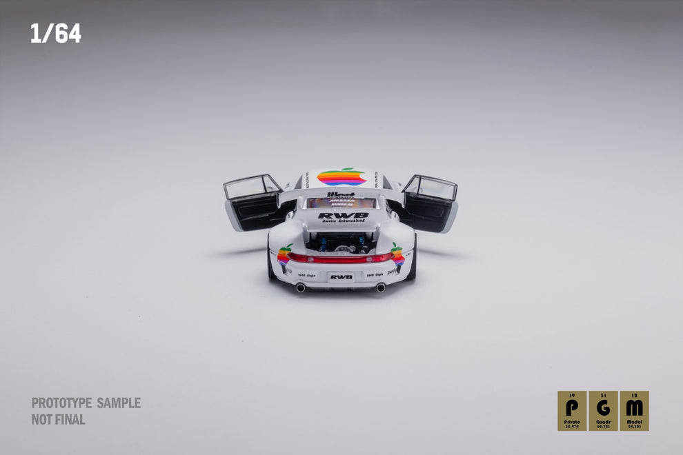 (Coming Soon) PGM 1:64 Porsche RWB 964 White Apple Livery - Rectangular Base