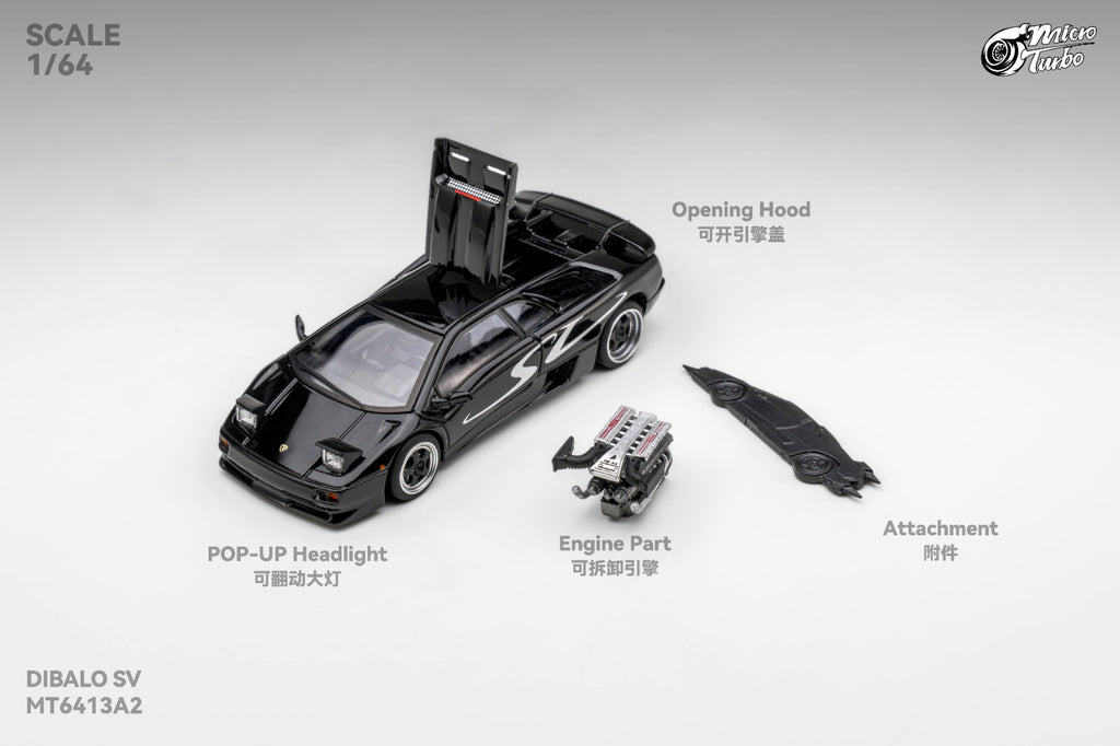 (Coming Soon) MICROTURBO 1/64 Lamborghini Diablo SV - Metallic Black