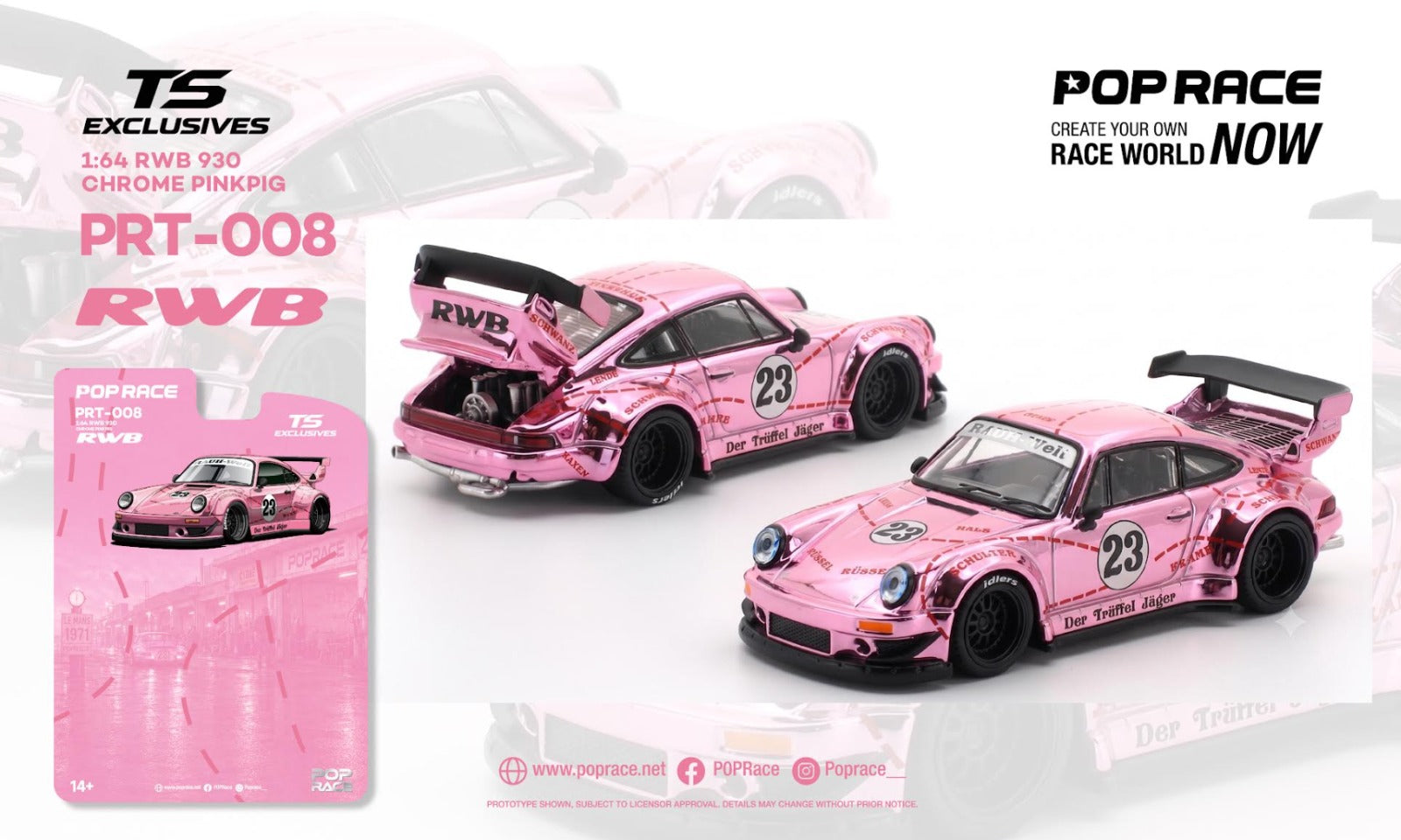 (Pre-Order) POPRACE x TS Exclusives 1/64 RWB 930 CHROME PINK PIG (Chase Randomly distributed)