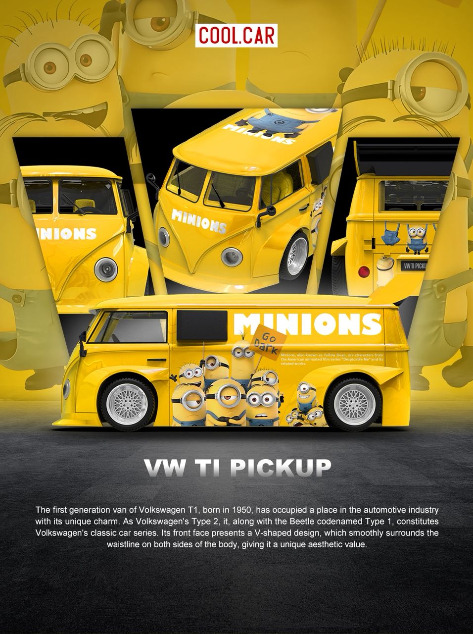 (Coming Soon) COOLCAR 1/64 VW T1 Pickup Minions Livery