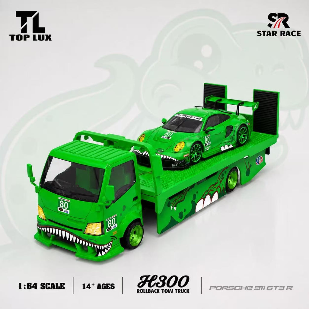 (Coming Soon) TOPLUX & STAR RACE 1:64 Rexy Livery Set – H300 #80 Trailer & Porsche 911 GT3 Rexy #80 Livery (BOTH MODELS SHOWN)