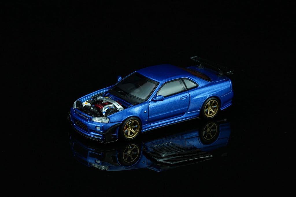 (Coming Soon) Motorhelix 1/64 Nissan Skyline GT-R (R34) Custom Edition - Wangan Blue Custom with GT Aero Kit