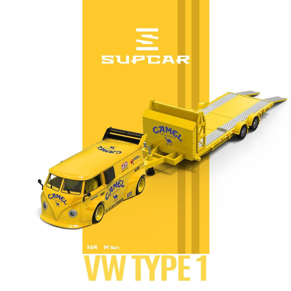 (Coming Soon) SUPCAR 1:64 Camel Painted Realistic - T1 Volkswagen & Trailer