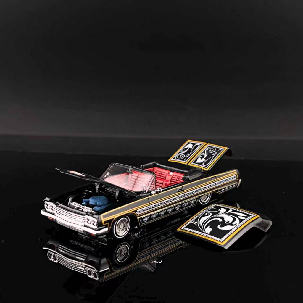 (Coming Soon) FINEWORKS64 1/64 Impala Lowrider Black Gold Bouncing Car - Black Gold