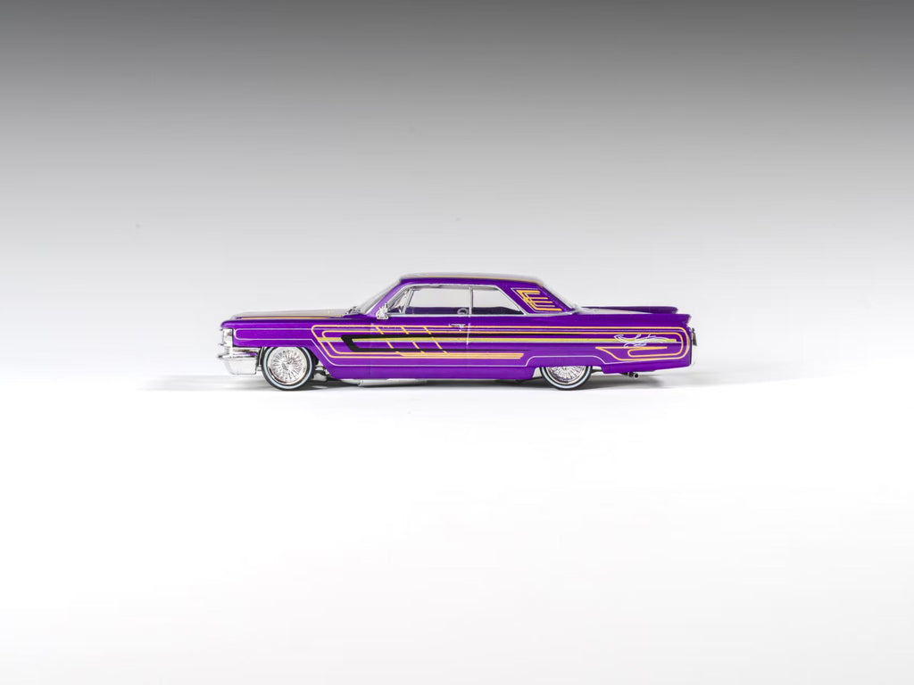 (Coming Soon) 97M 1:64 1964 Cadillac Coupe Deville Low Rider Metallic Purple with Stripes