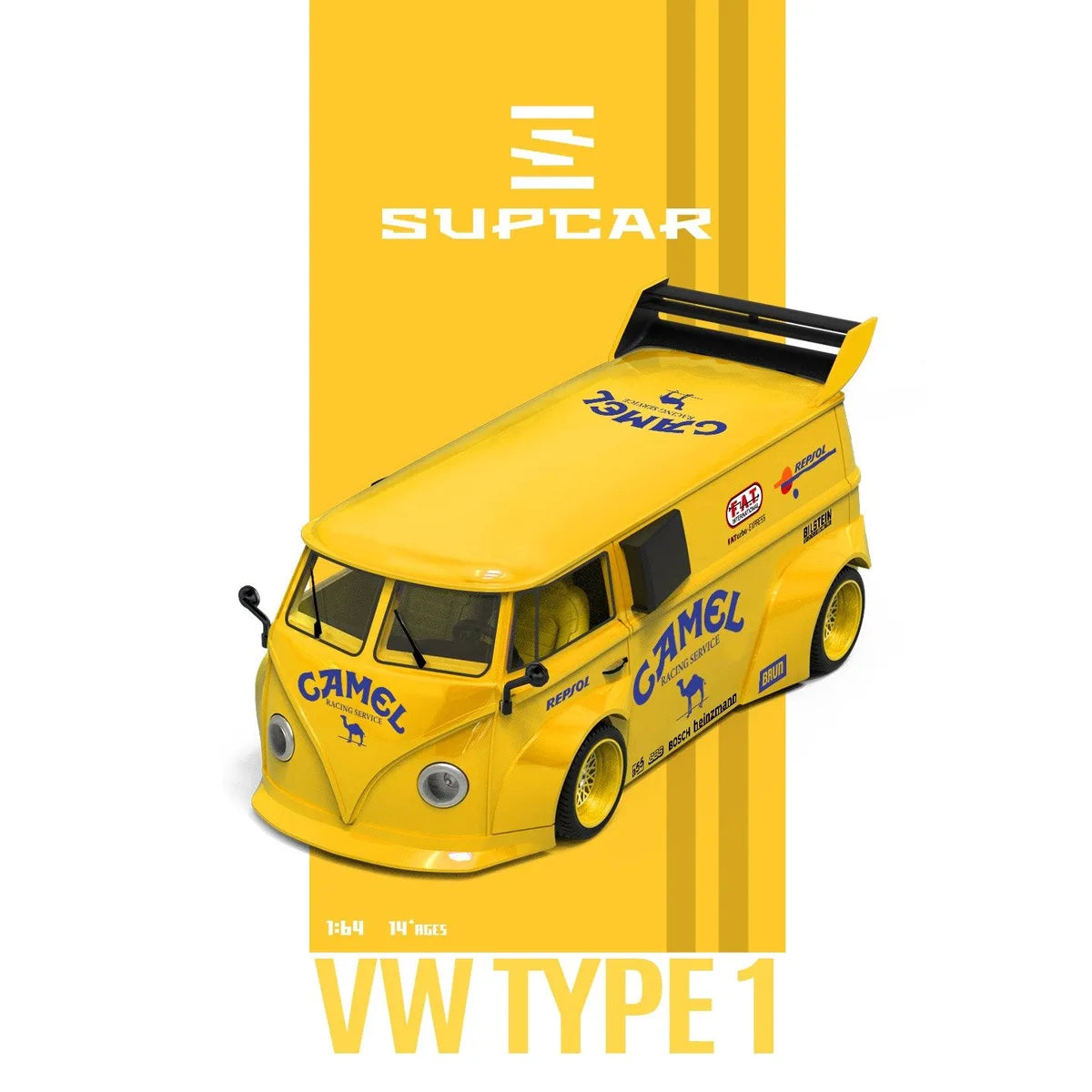 (Coming Soon) SUPCAR 1:64 Camel Painted Realistic - T1 Volkswagen & Trailer