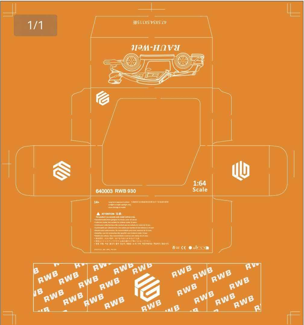 (Coming Soon) FG x TPC 1:64 Custom Edition RWB930 Full Open Diecast - Orange