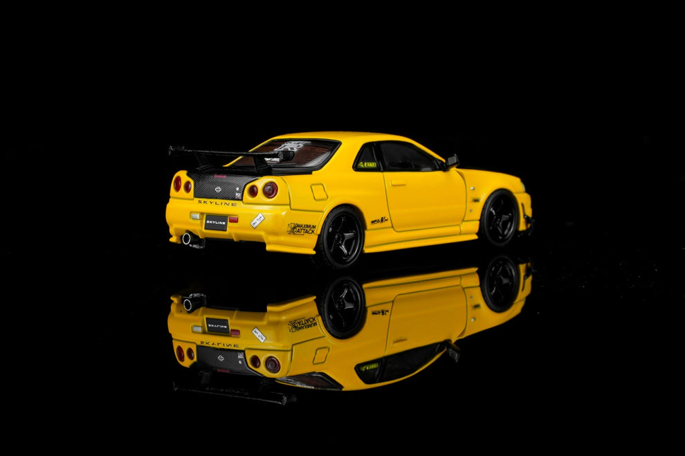 (Coming Soon) Motorhelix 1/64 Nissan Skyline GT-R (R34) Custom Edition - Lightning Yellow Custom with GT Aero Kit