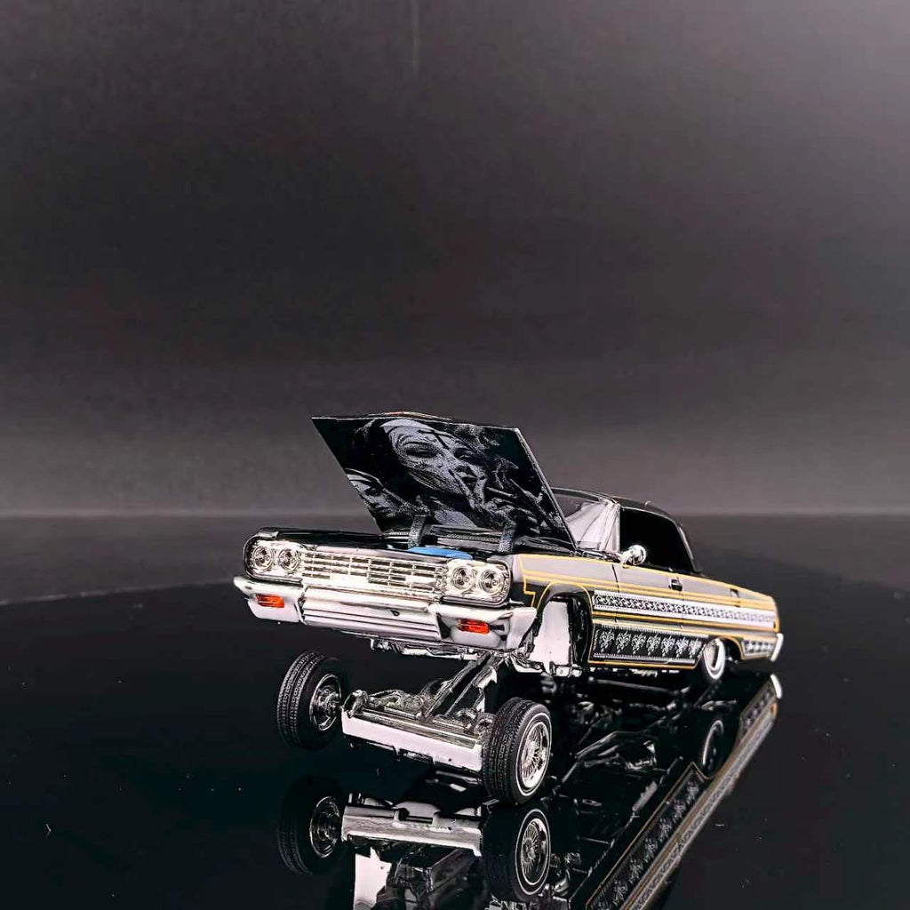 (Coming Soon) FINEWORKS64 1/64 Impala Lowrider Black Gold Bouncing Car - Black Gold