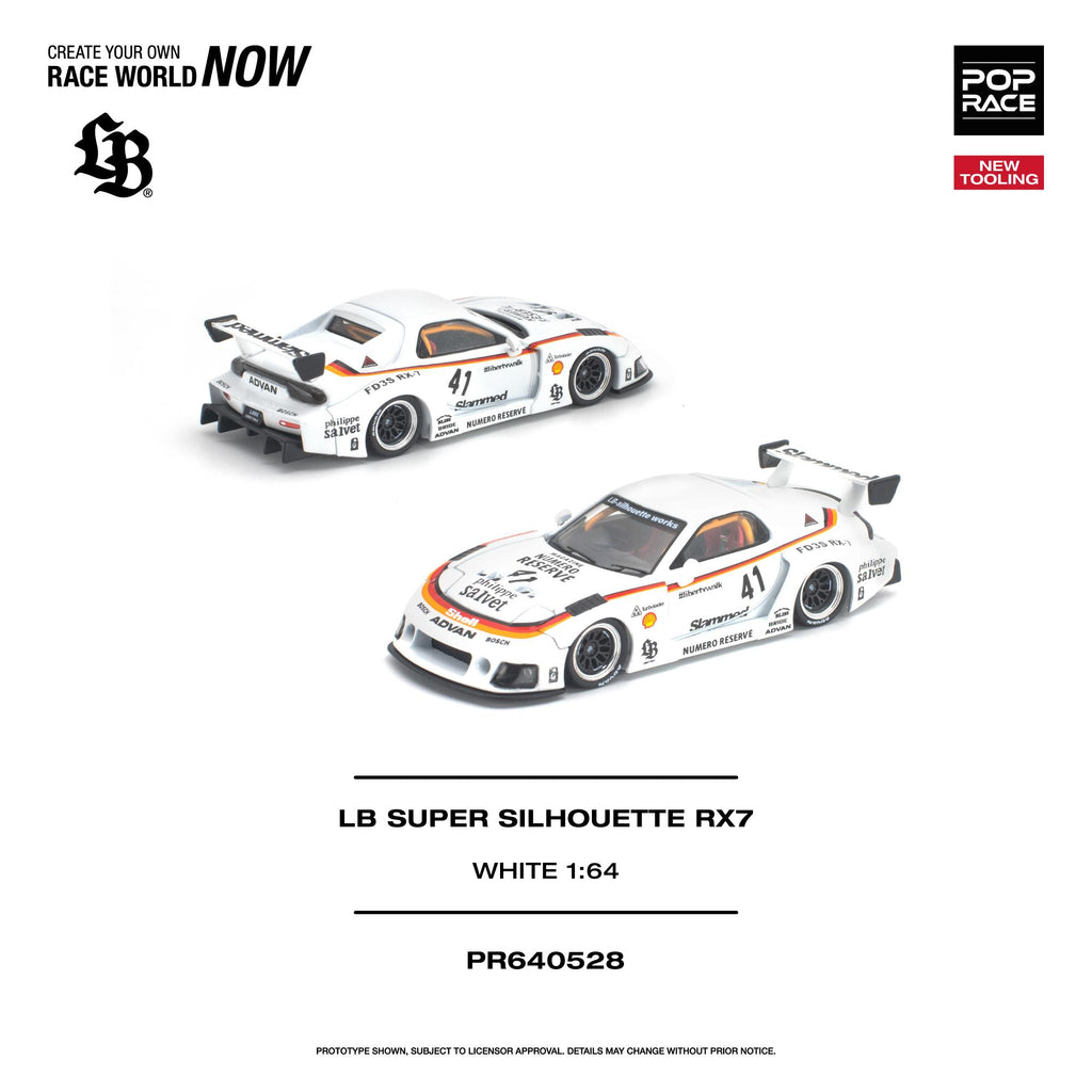 (Pre-Order) POPRACE 1/64 LB Super Silhouette RX7 (FD3S) White NEW TOOLING **(DEADLINE June 27th, 2026)**
