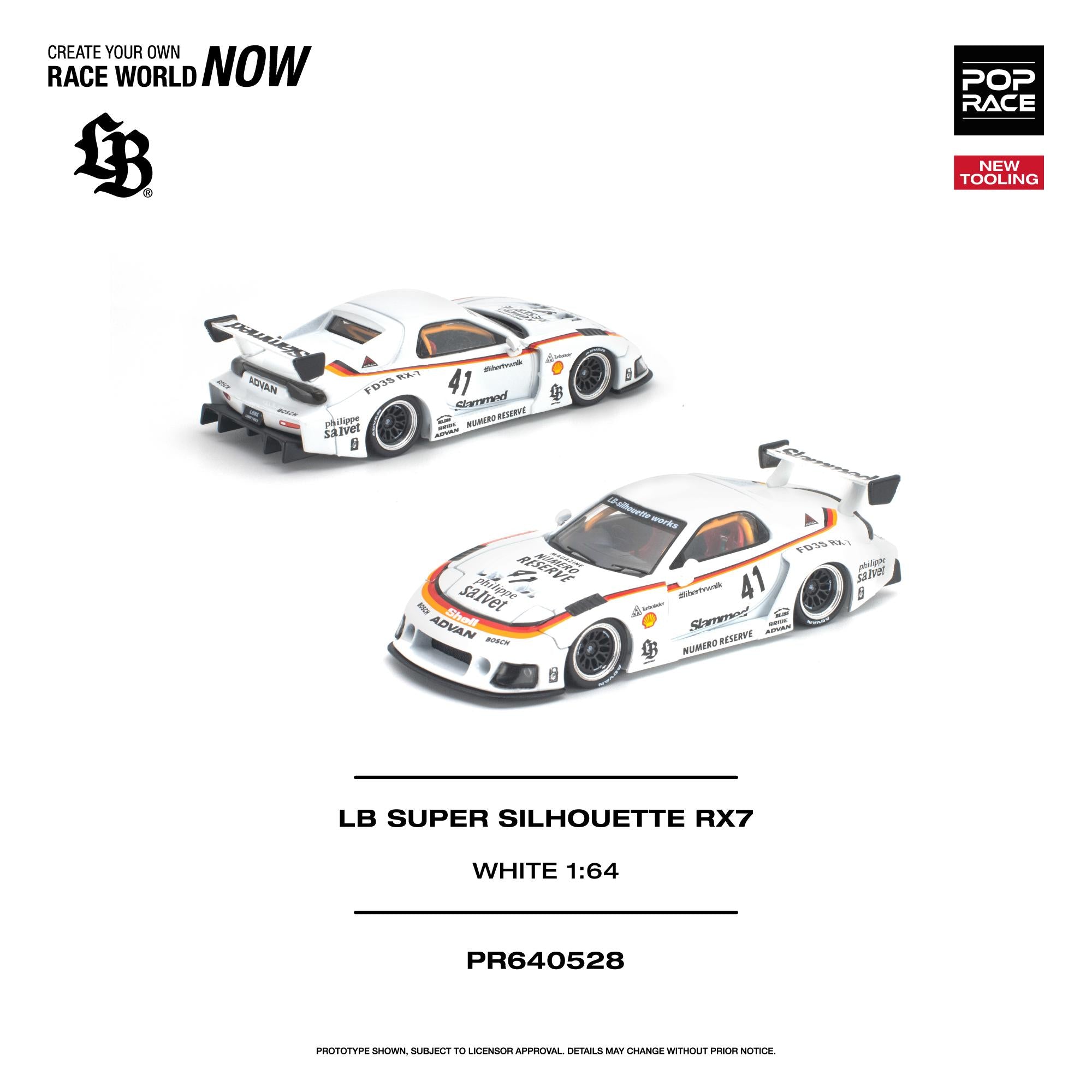(Pre-Order) POPRACE 1/64 LB Super Silhouette RX7 (FD3S) White NEW TOOLING **(DEADLINE June 27th, 2026)**