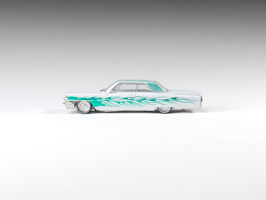 (Coming Soon) 97M 1:64 1964 Cadillac Coupe Deville Low Rider Pearl White with Flame Pattern