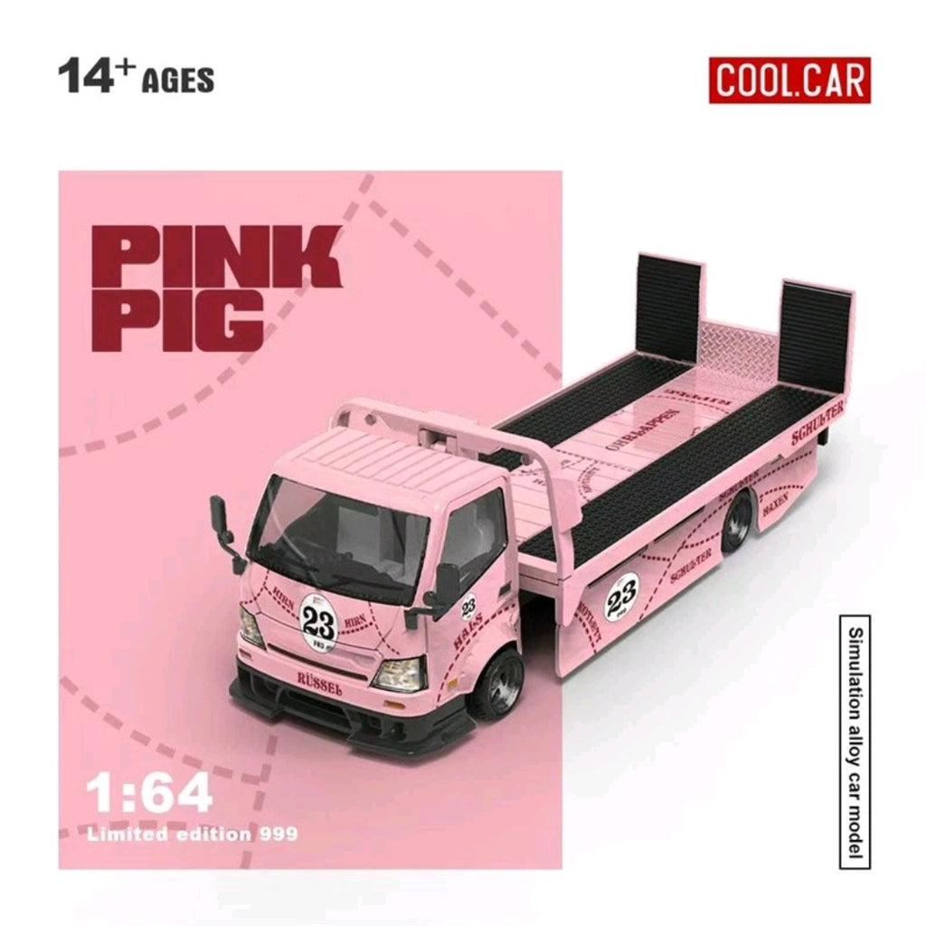 COOLCAR 1:64 H300 Flatbed transport trailer Pink Pig Diecast Model Car