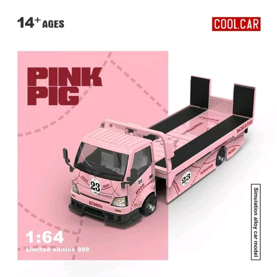 COOLCAR 1:64 H300 Flatbed transport trailer Pink Pig Diecast Model Car