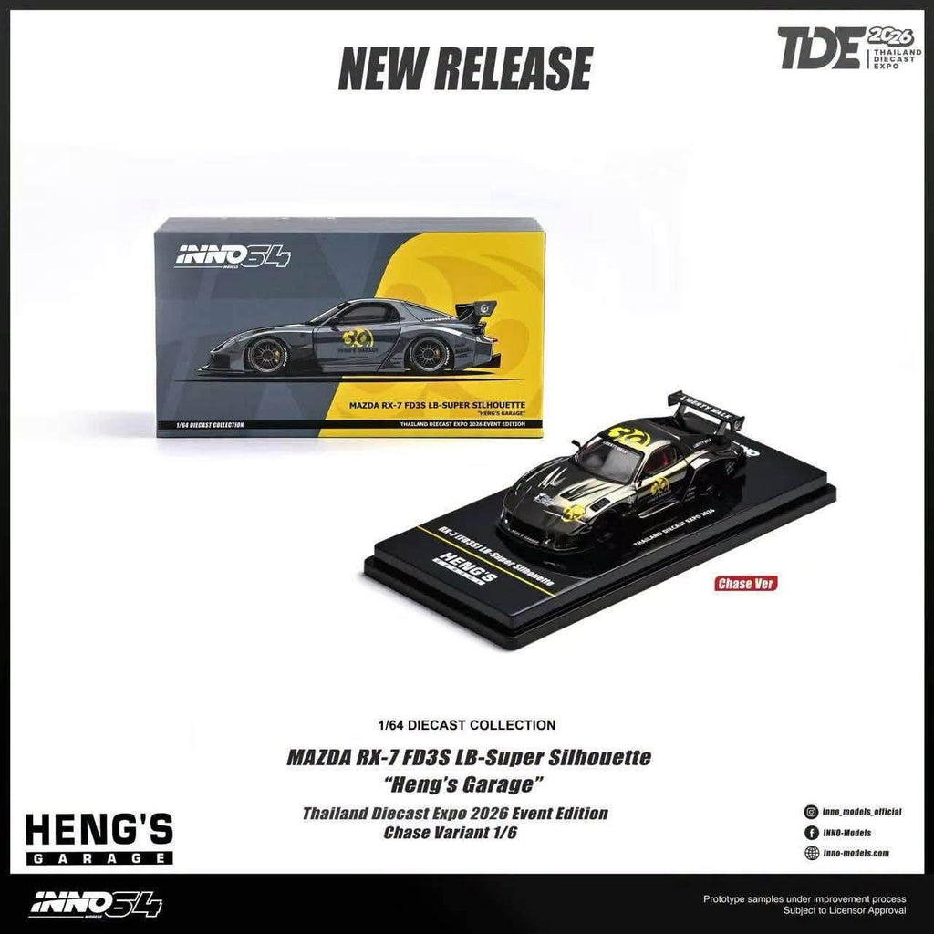 (Pre-Order) INNO64 1:64 TDE 2026 Mazda RX-7 (FD3S) LB-Super Silhouette "Heng's Garage" **CHASE RANDOMLY DISTRIBUTED**  DEADLINE 10 JULY, 2026