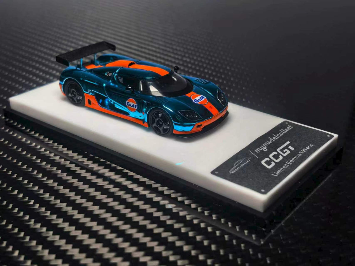 (Coming Soon) MYMODELCOLLECT 1/64 Koenigsegg CCGT Diecast - Chrome Gulf Blue/Orange Edition