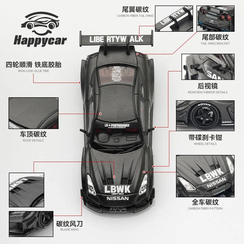 (Coming Soon) HAPPYCAR 1:64 JDM GT-R35 LBWK 35GT-RR Carbon fiber pattern – Blister pack