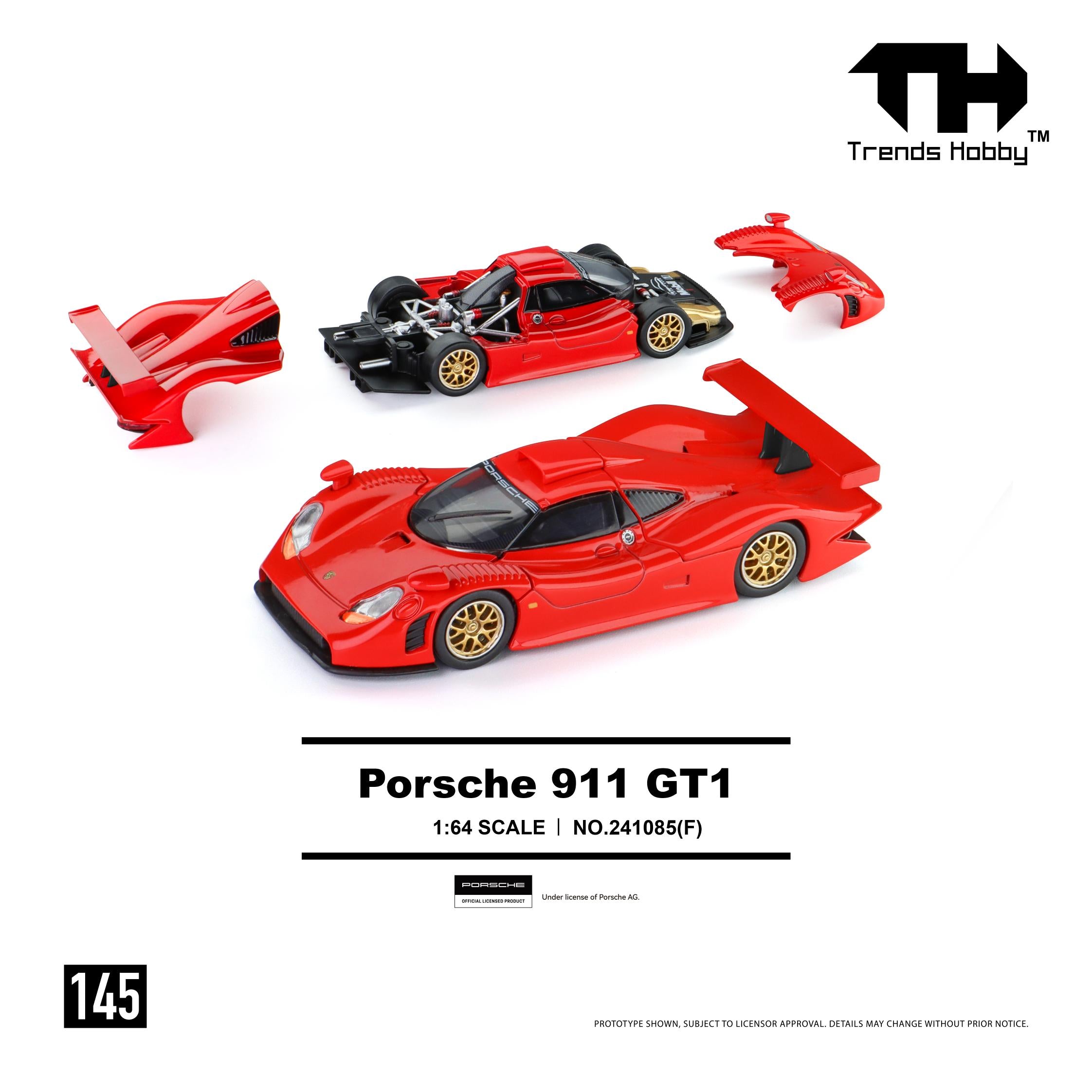 (Coming Soon) TRENDSHOBBY 1/64 Porsche 911 GT1 1998 - Red