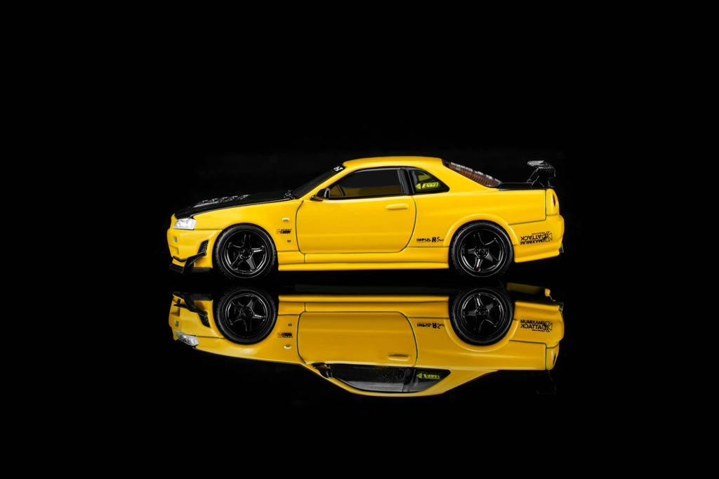 (Coming Soon) Motorhelix 1/64 Nissan Skyline GT-R (R34) Custom Edition - Lightning Yellow Custom with GT Aero Kit