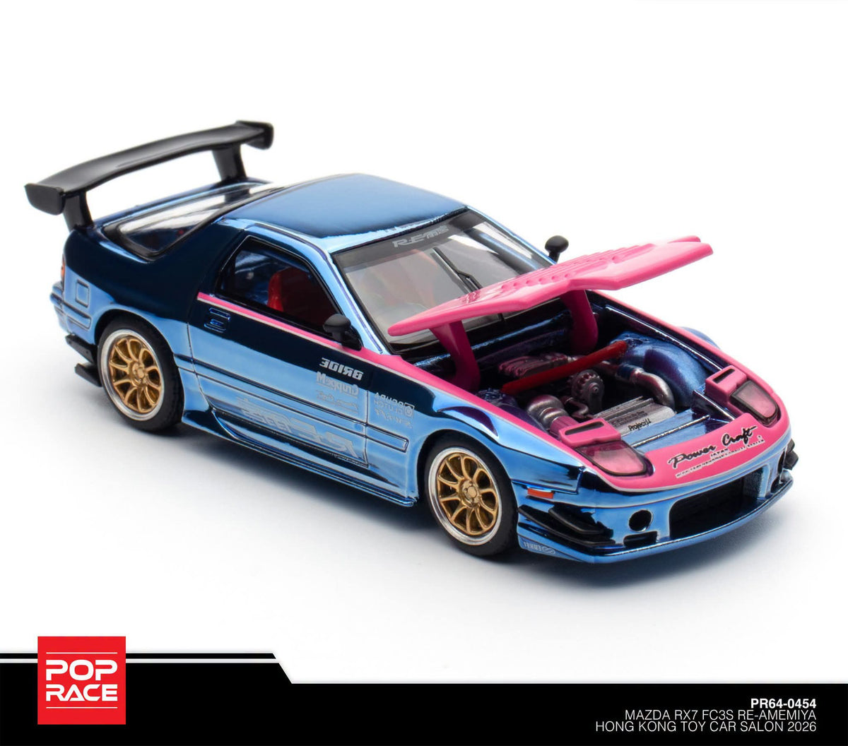 POPRACE 1:64 Mazda RX7 FC3S RE-AMEMIYA Purple-Blue 2026 HK Toy Car Salon