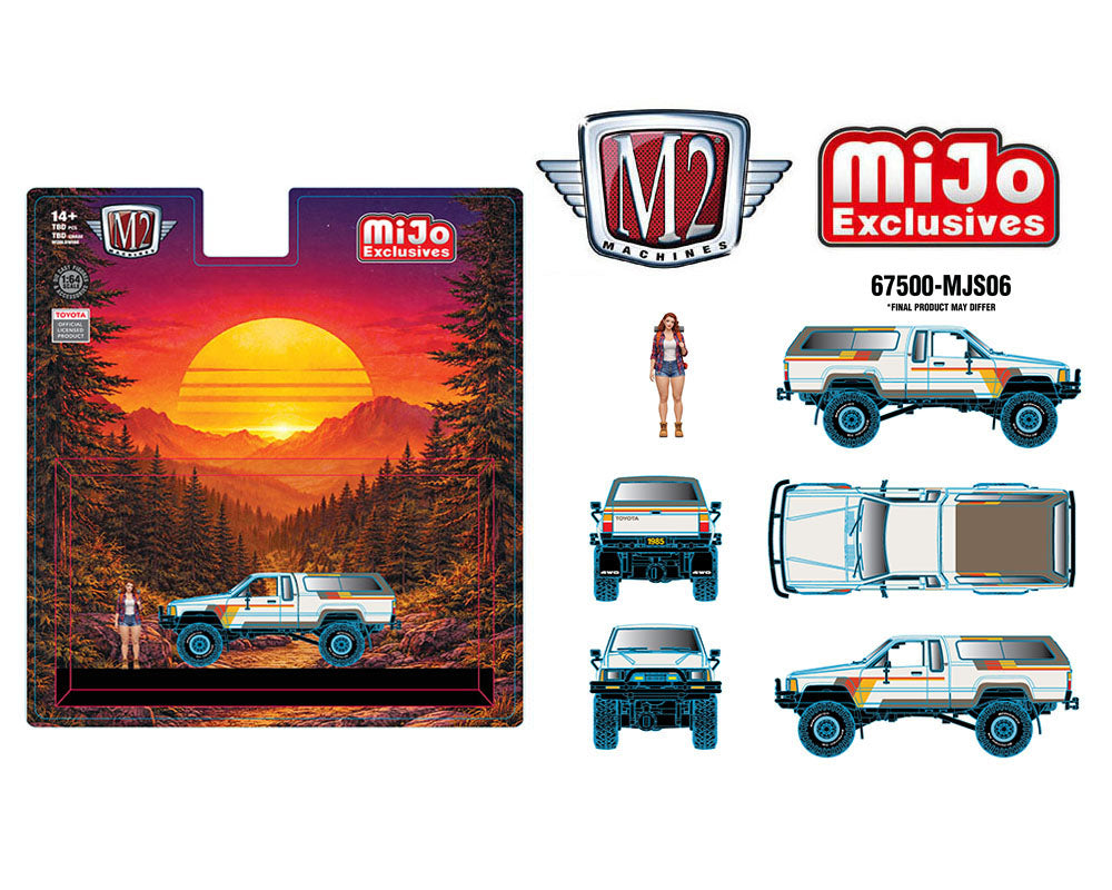 (Coming Soon) M2 Machines 1:64 Diorama Series 1985 Toyota Truck 4×4 with Camper Shell with Female Camper Figure – Mijo Exclusives