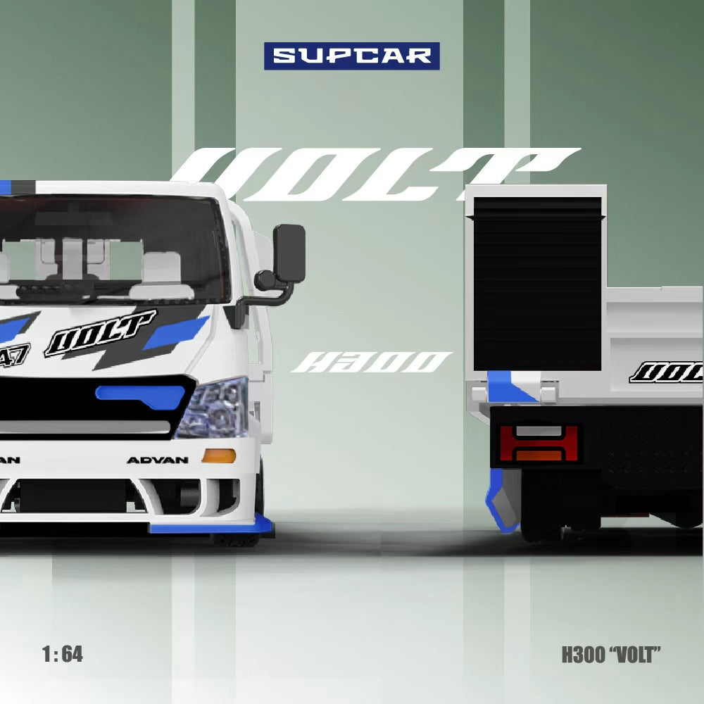 (Coming Soon) Supcar 1:64 H300 Flatbed Transport Trailer ADVAN“VOLT” Blue White