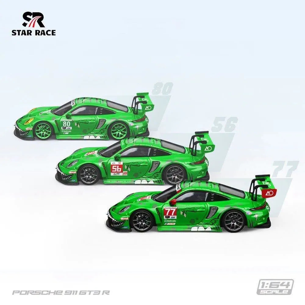 (Coming Soon) STARRACE 1:64 Porsche 911 GT3 T-Rex Three-Car Set - #56, #77, #80