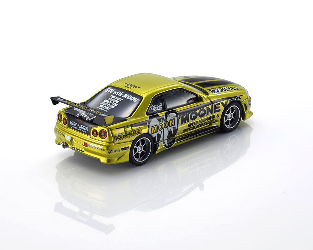 (Coming Soon) KYOSHO 1/64 Nissan Skyline GT-R (R34) MOONEYES (1) with LED (Designed by MONNEYES)