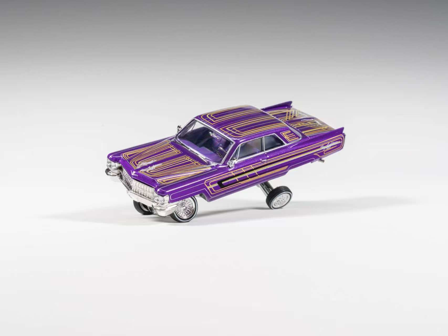 (Coming Soon) 97M 1:64 1964 Cadillac Coupe Deville Low Rider Metallic Purple with Stripes