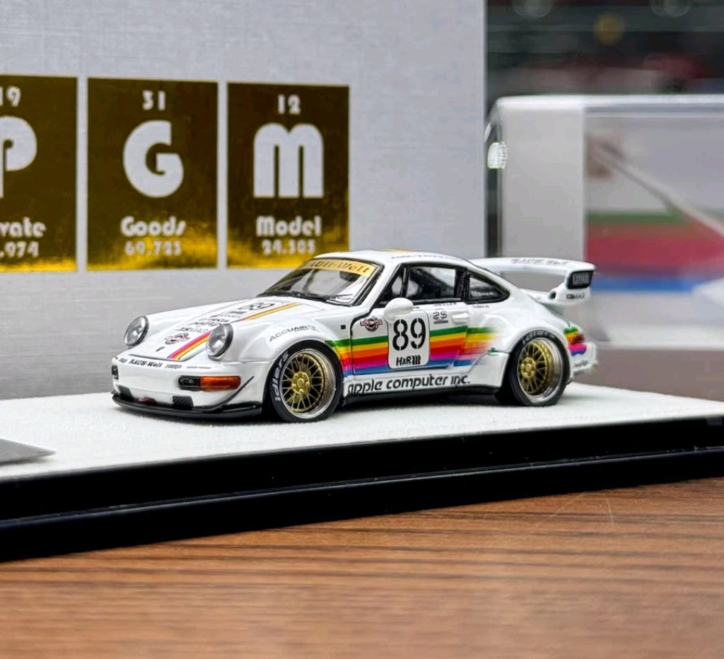 (Coming Soon) PGM 1:64 Porsche RWB 964 White Apple Livery - Rectangular Base