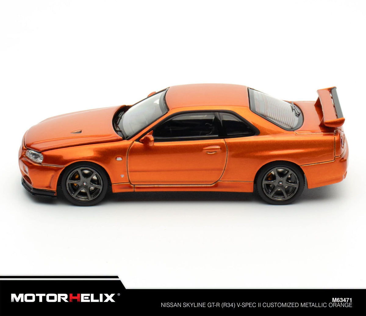 MOTORHELIX 1:64 Nissan Skyline GT-R(R34) V-Spec ll Customized Metallic Orange