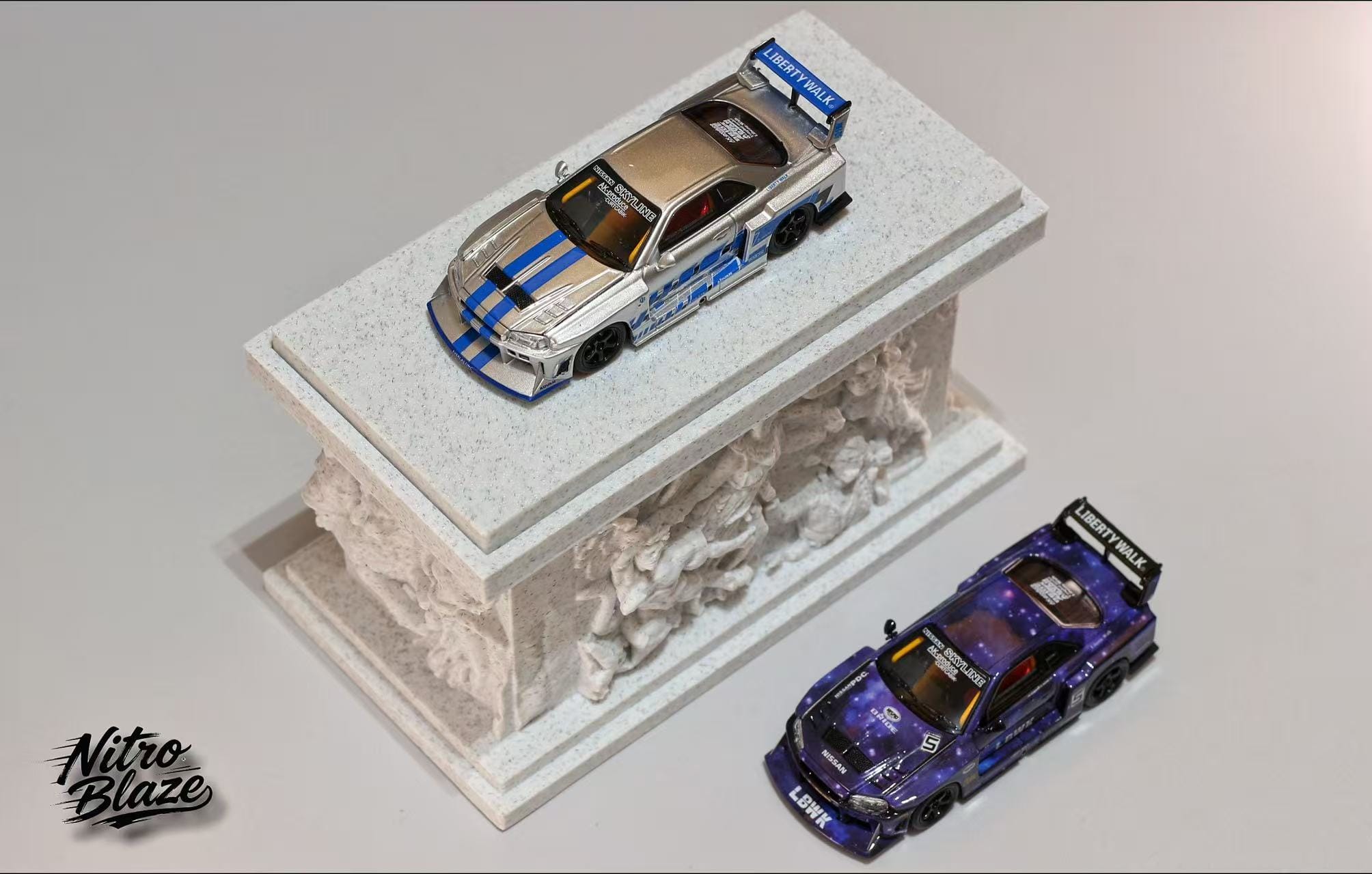 (Coming Soon) NITROBLAZE 1/64 SKYLINE ER34, LB-SUPER SILHOUETTE widebody Diecast model - Silver