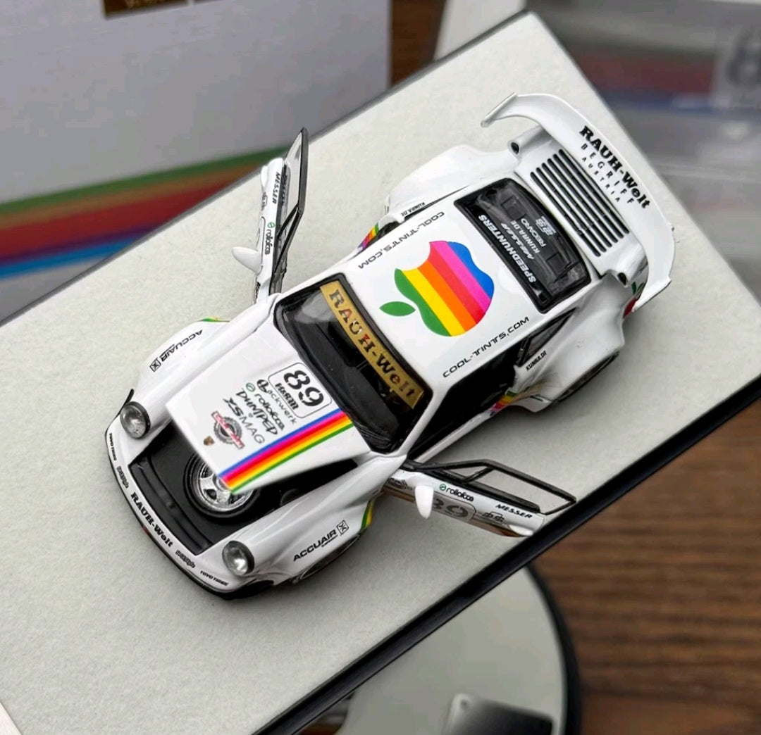(Coming Soon) PGM 1:64 Porsche RWB 964 White Apple Livery - Rectangular Base