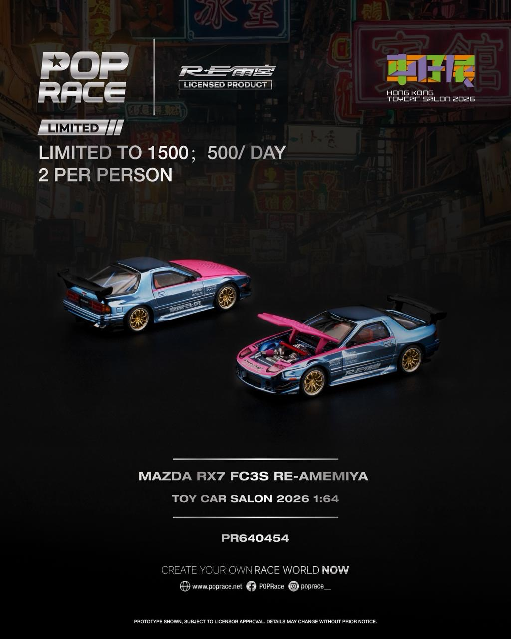 POPRACE 1:64 Mazda RX7 FC3S RE-AMEMIYA Purple-Blue 2026 HK Toy Car Salon