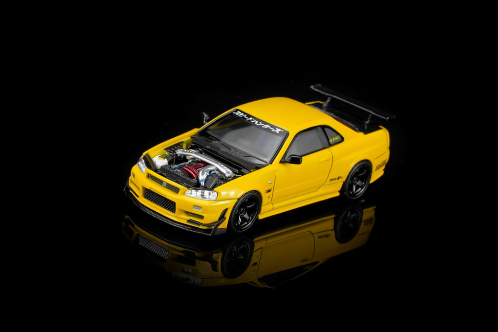 (Coming Soon) Motorhelix 1/64 Nissan Skyline GT-R (R34) Custom Edition - Lightning Yellow Custom with GT Aero Kit