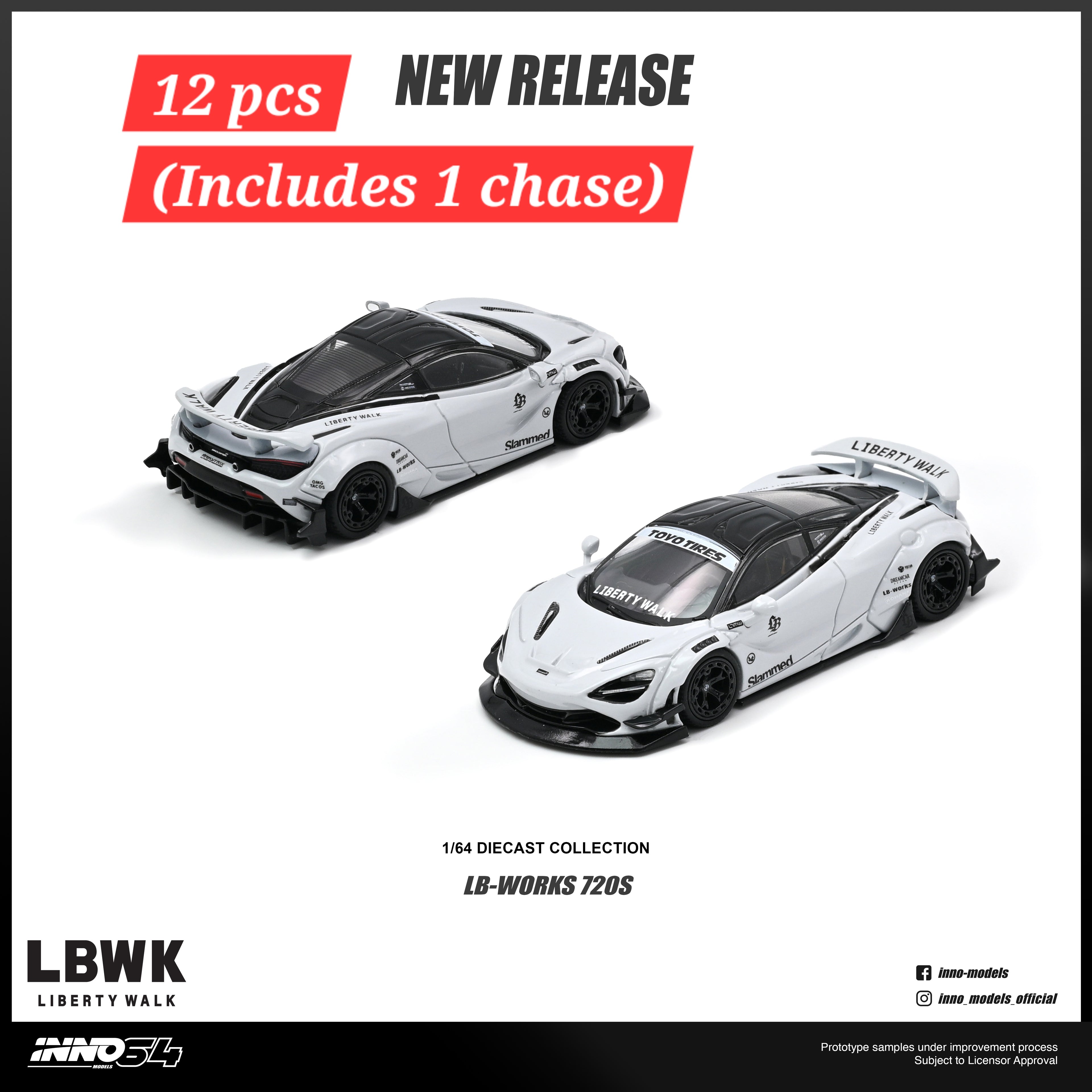 (Pre-Order) 12 pcs ( Includes 11 reg & 1 chase) INNO64 1/64 LIBERTY WALK 720S  - White **DEADLINE 18th, July 2026**