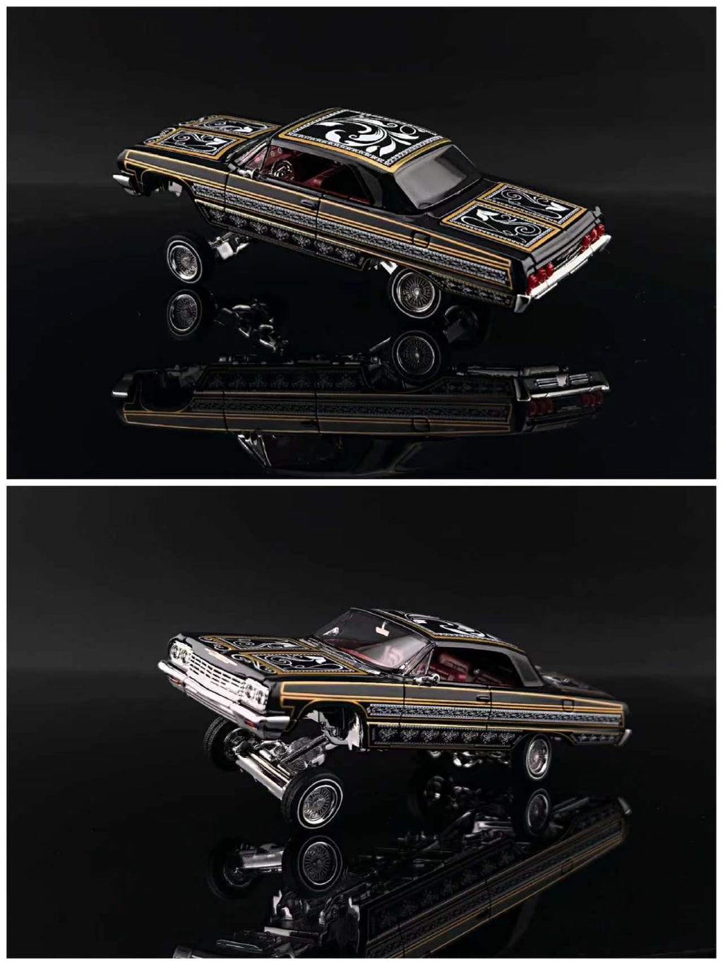 (Coming Soon) FINEWORKS64 1/64 Impala Lowrider Black Gold Bouncing Car - Black Gold